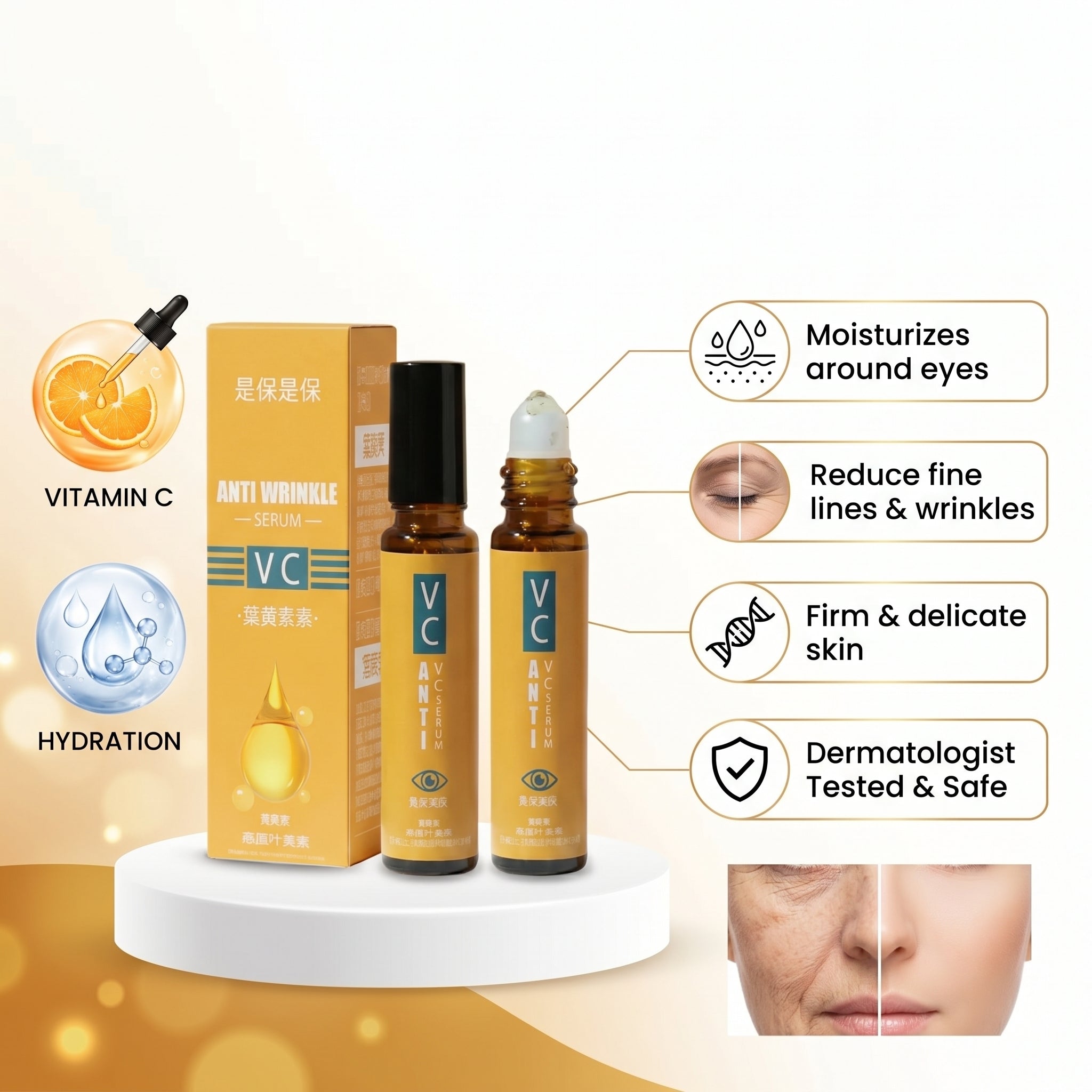 VC Anti Wrinkle Eye Serum – Vitamin C Roll-On for Fine Lines & Firming