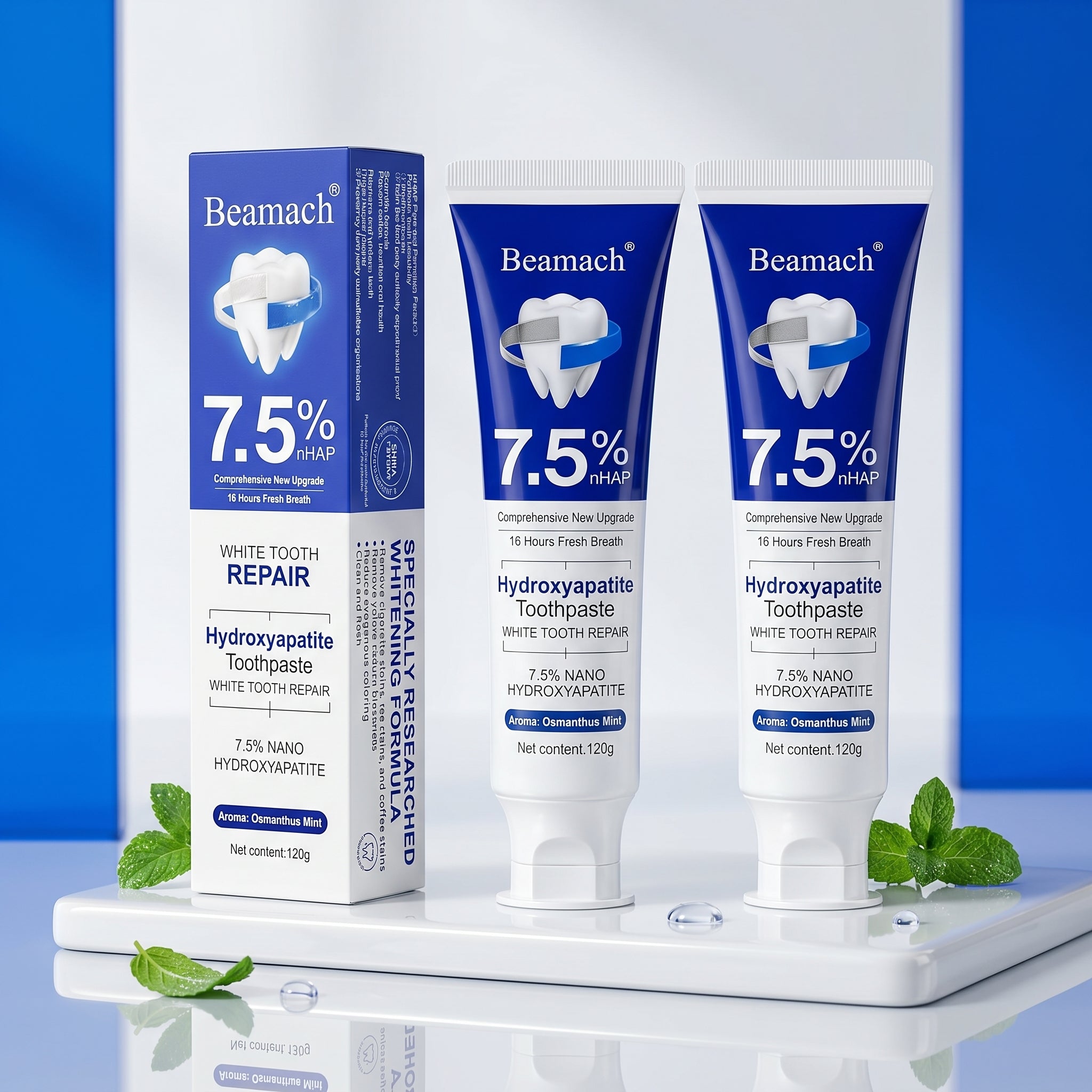 Beamach White Tooth Repair Toothpaste 7.5% nHAP – Osmanthus Mint (120g x2 Twin Pack)