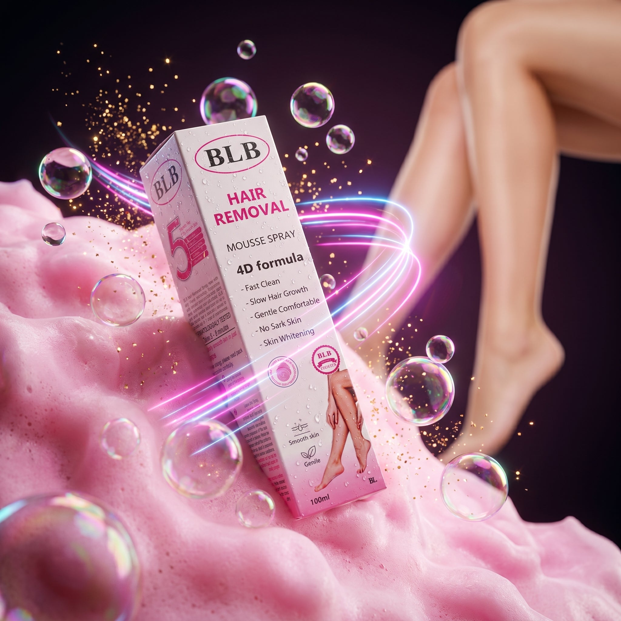 BLB Hair Removal Mousse Spray 4D Formula – Silky Smooth Skin in 3 Steps (100ml)